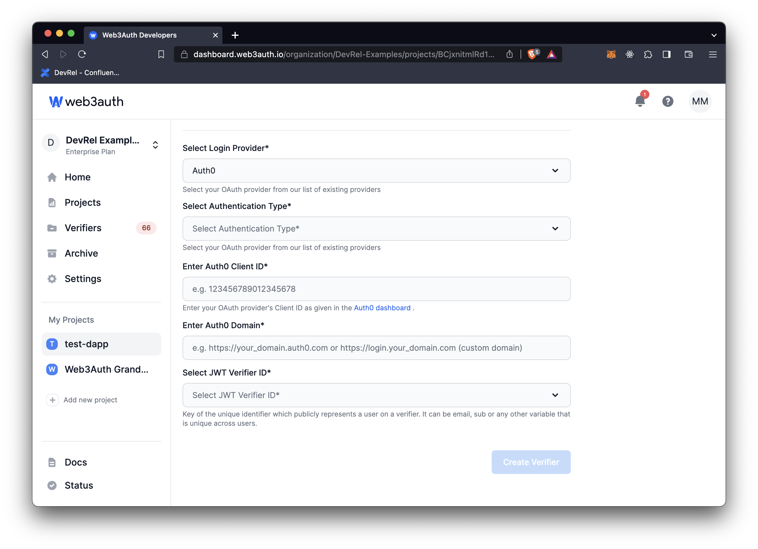 Spotify - Auth0 Client ID and Auth0 Domain on Web3Auth Dashboard